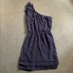 one shoulder purple mini dress